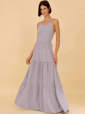 MOB - VESTIDO LONGO LISTRADO DETALHADO