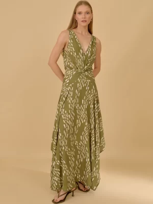 MOB - VESTIDO LONGO RECORTES ESTAMPA GREEN BRUSHES