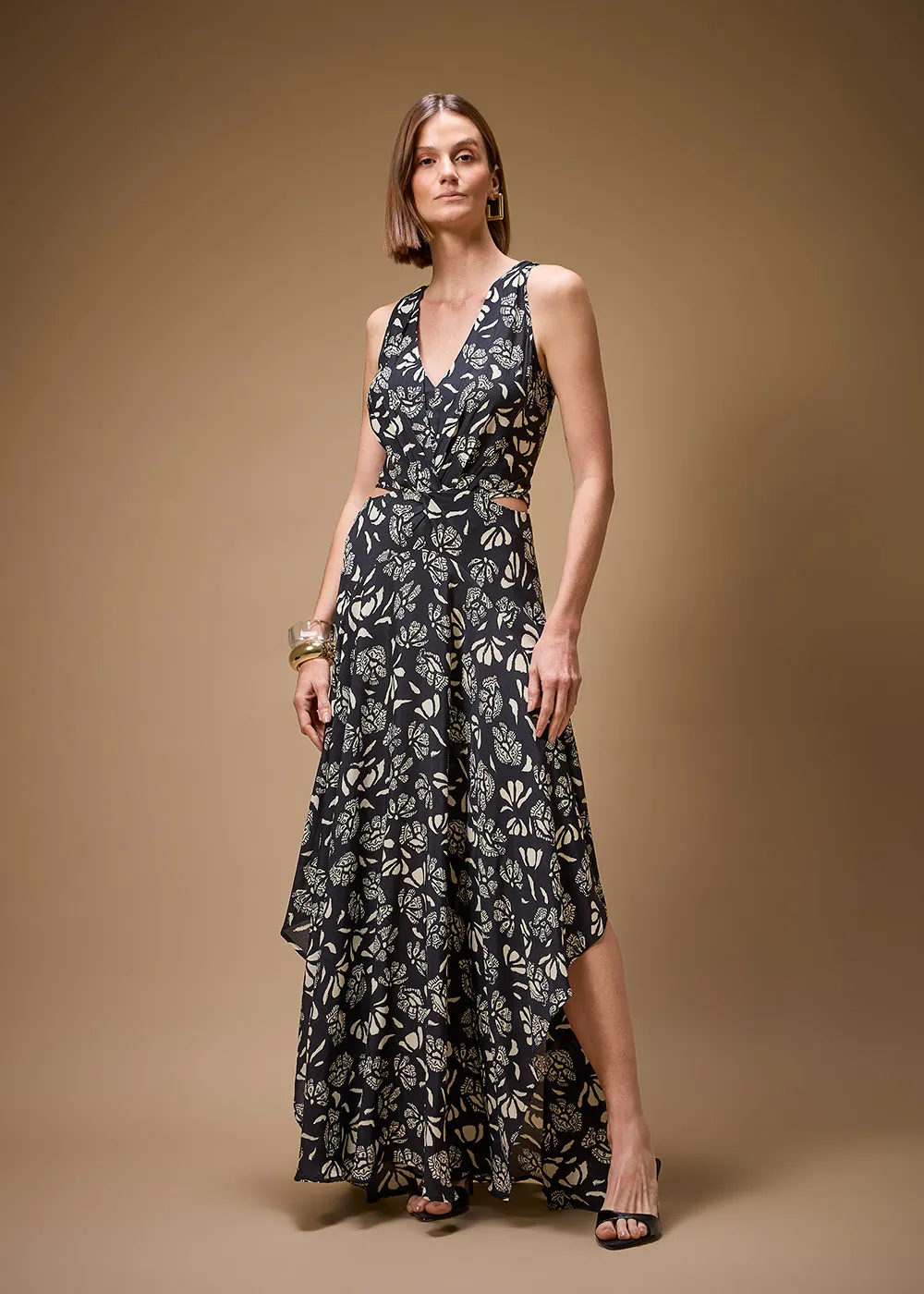 MOB - VESTIDO LONGO RECORTES ESTAMPA FUYU